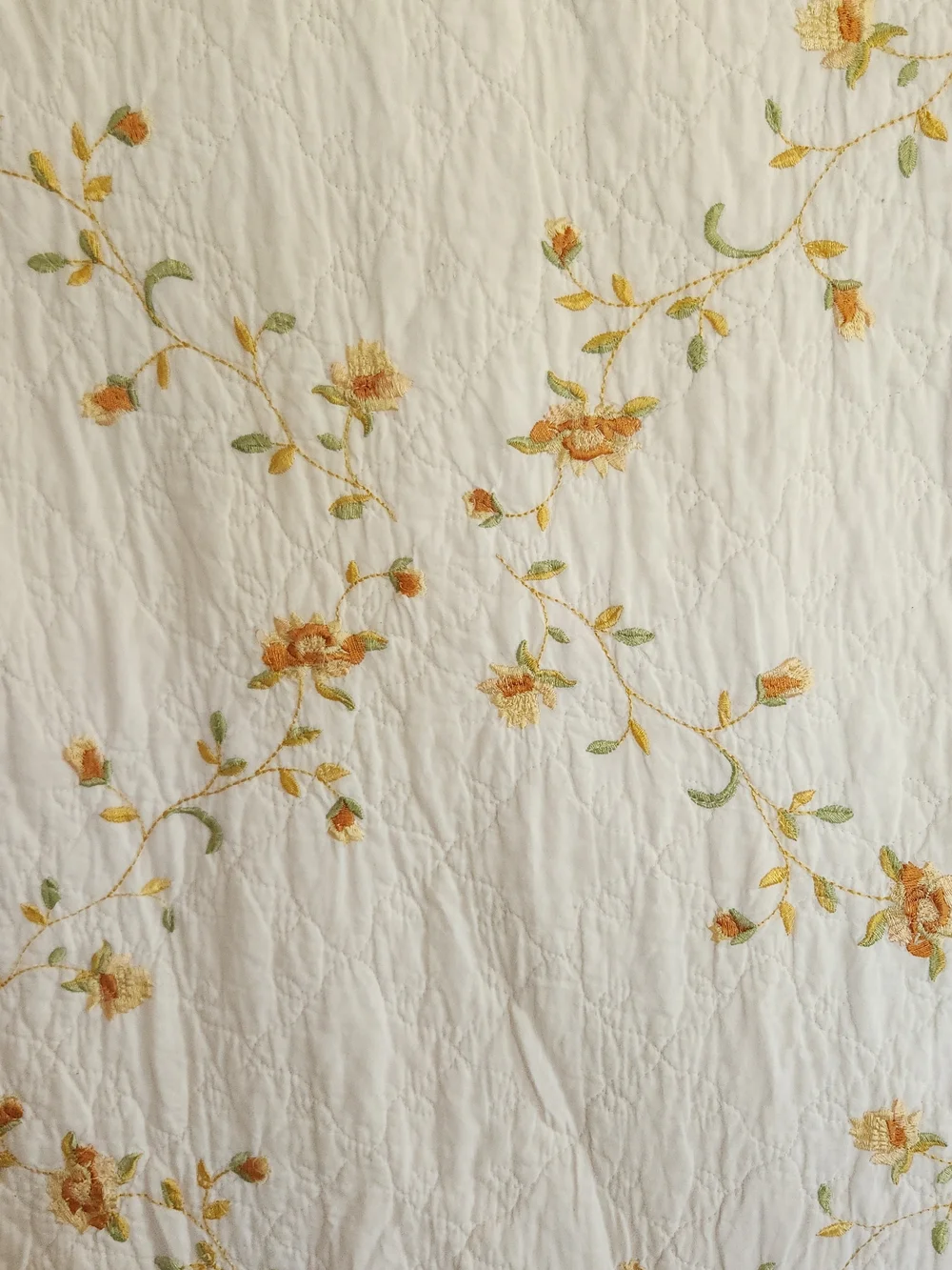 Vintage Cottagecore Yellow Floral Quilt Bedspread Queen Shabby Chic White Cream